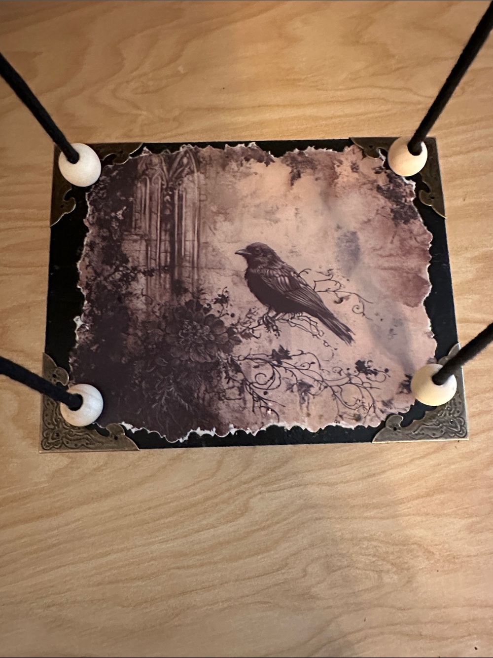Hand Crafted Black and White Gothic Raven Wall Display hanging floating Shelf